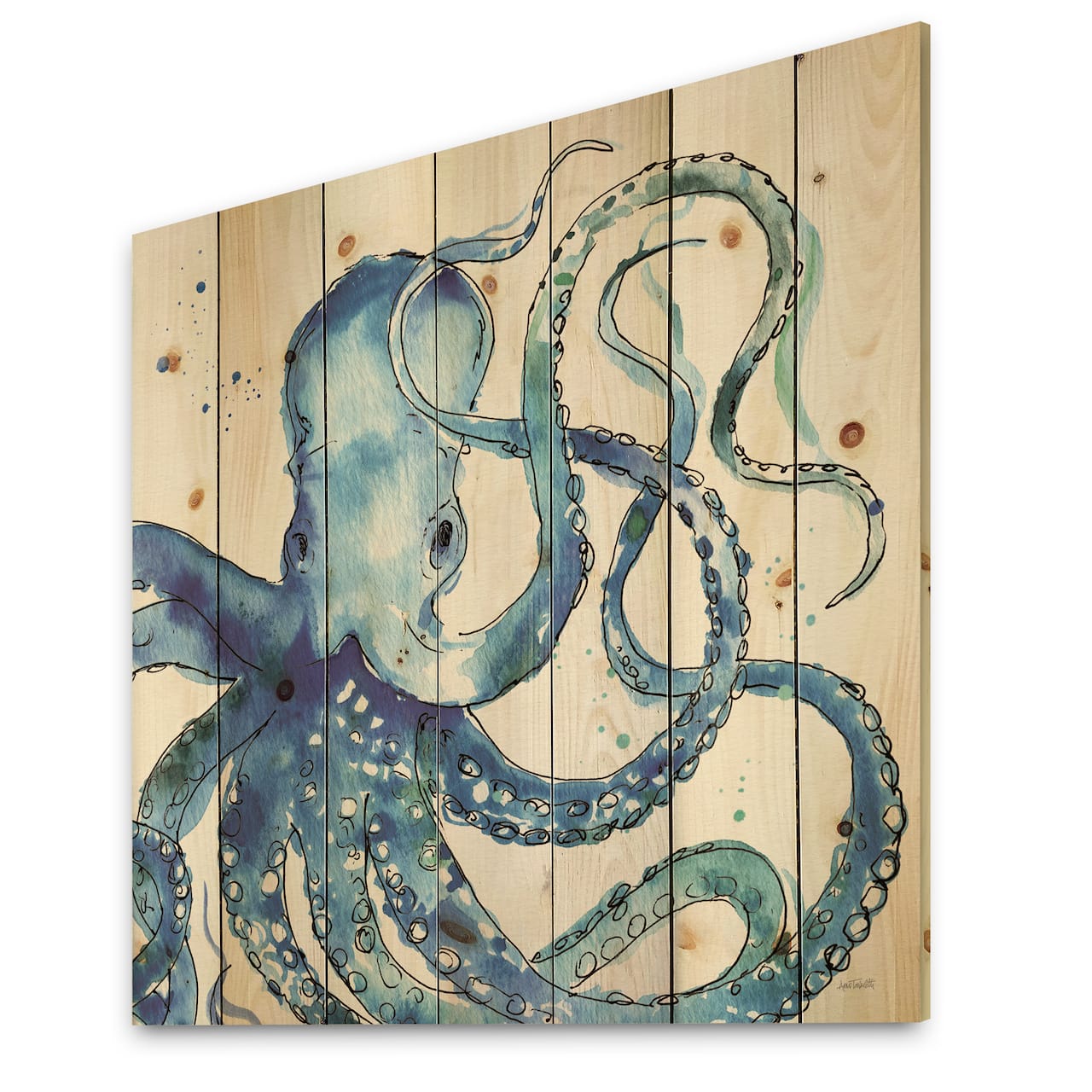 Designart - Blue Deep Sea VIII - Coastal Print on Natural Pine Wood